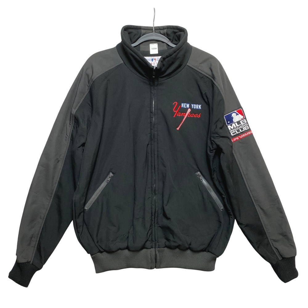 NY Yankees Jacket Mens Medium Black Insiders Club Softshell Full Zip MLB